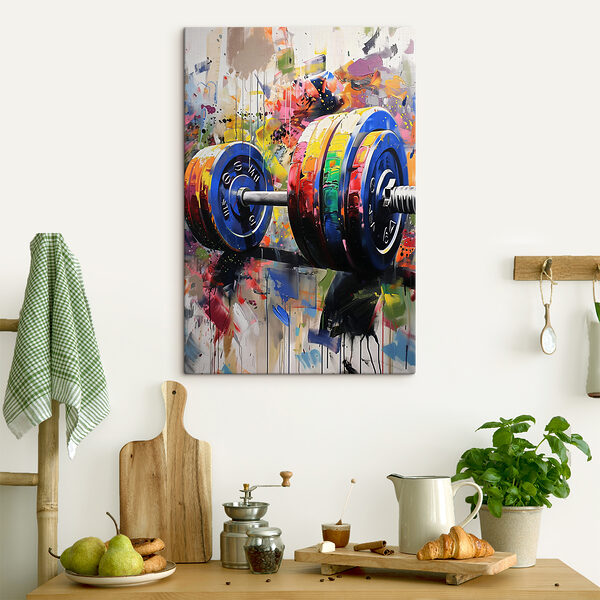 A painting of a colorful barbell A painting of a colorful barbell