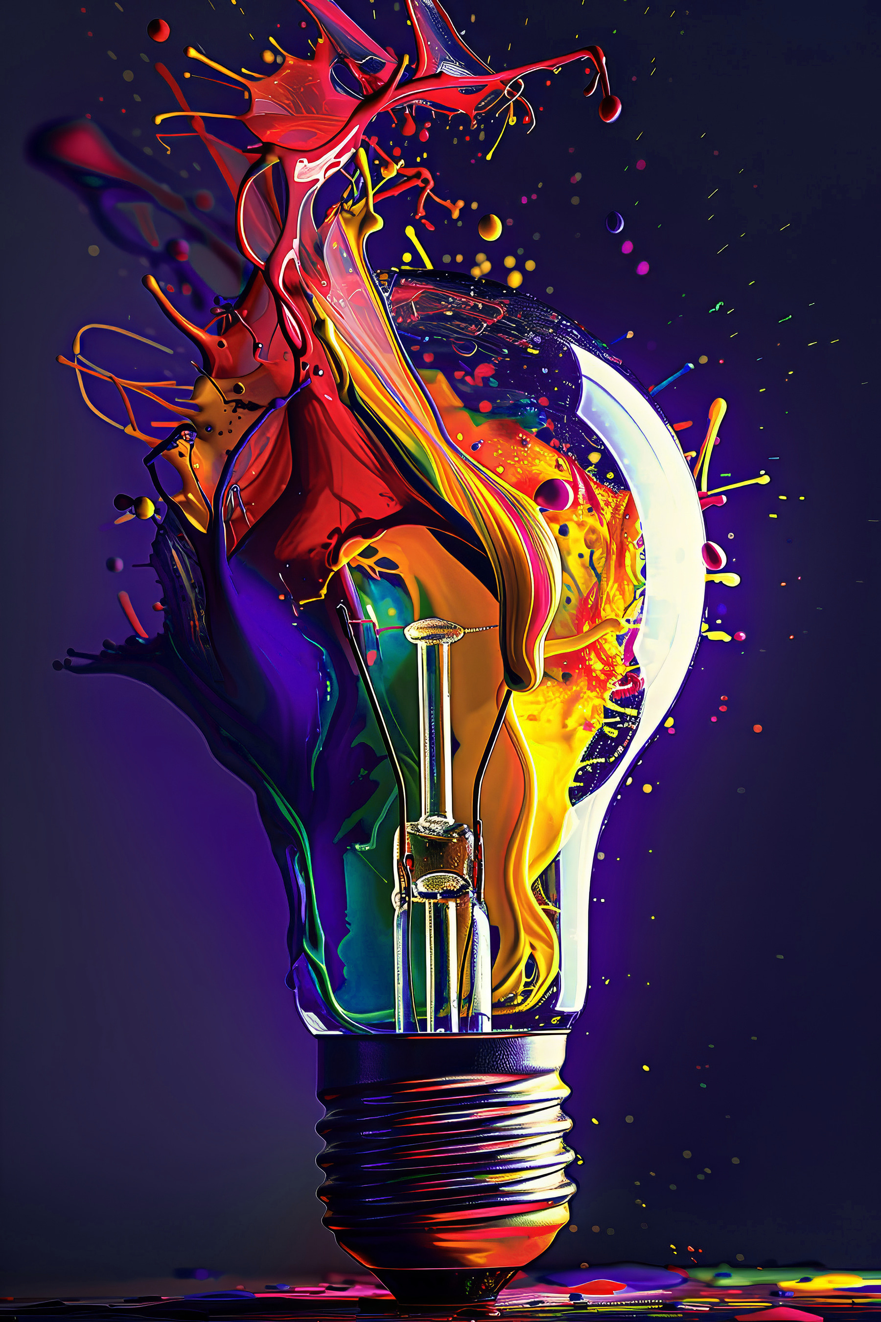 A light bulb with colorful paint splashing