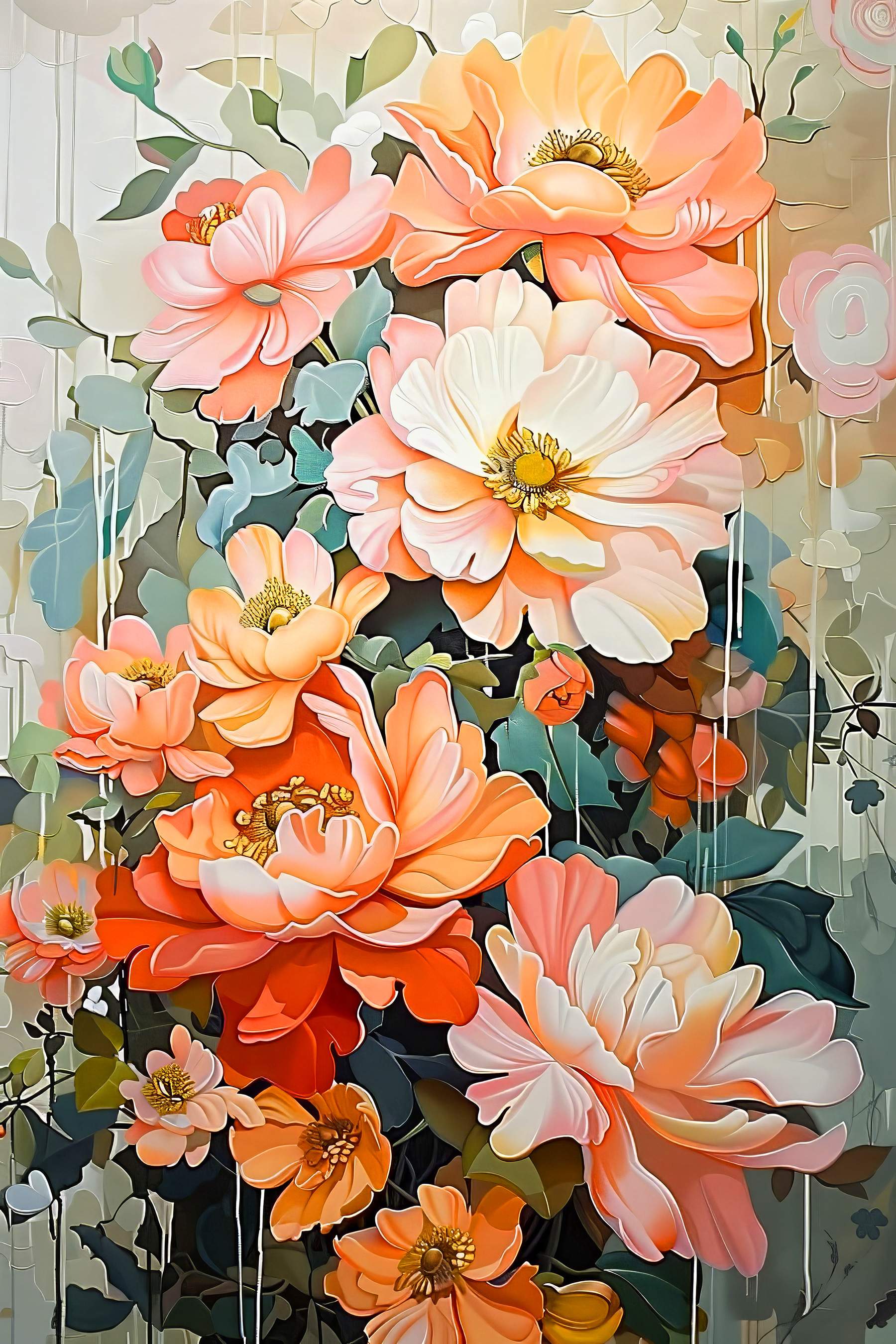 A painting of flowers on a wall