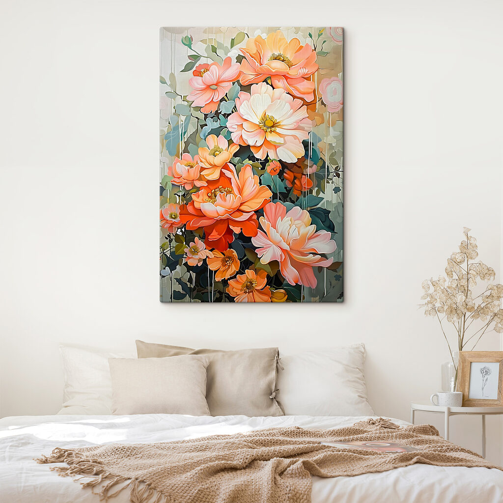 A painting of flowers on a wall