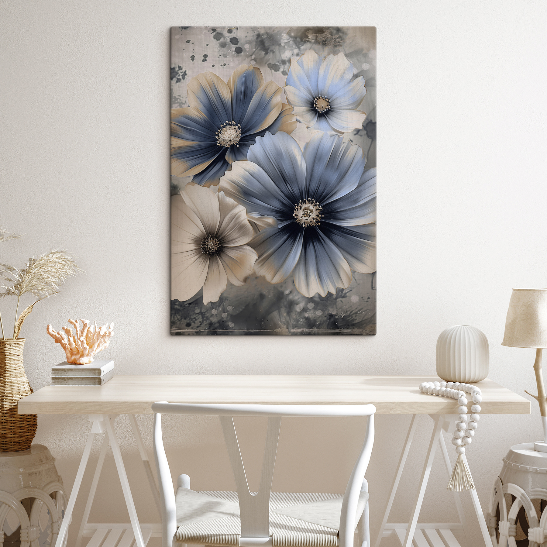A group of flowers with white and blue petals