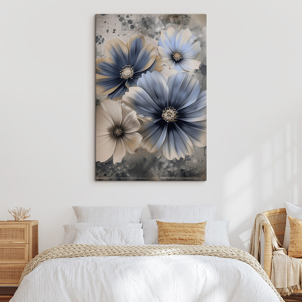 A group of flowers with white and blue petals