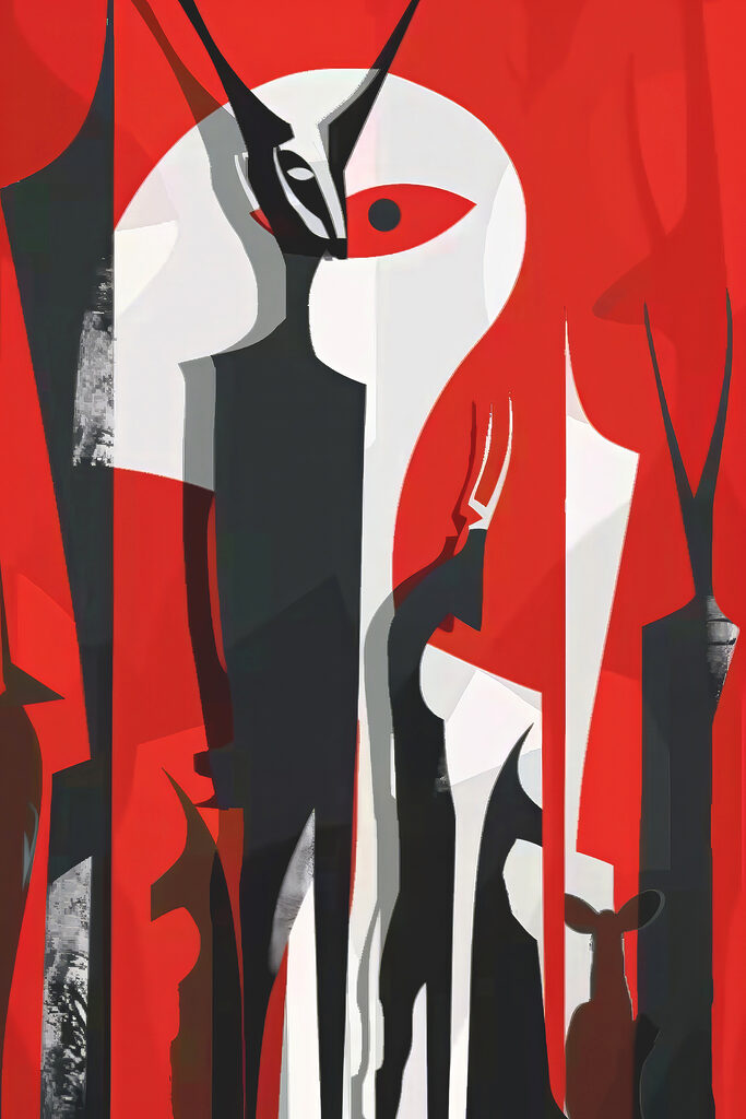 A painting of a woman in a red and white dress A painting of a woman in a red and white dress