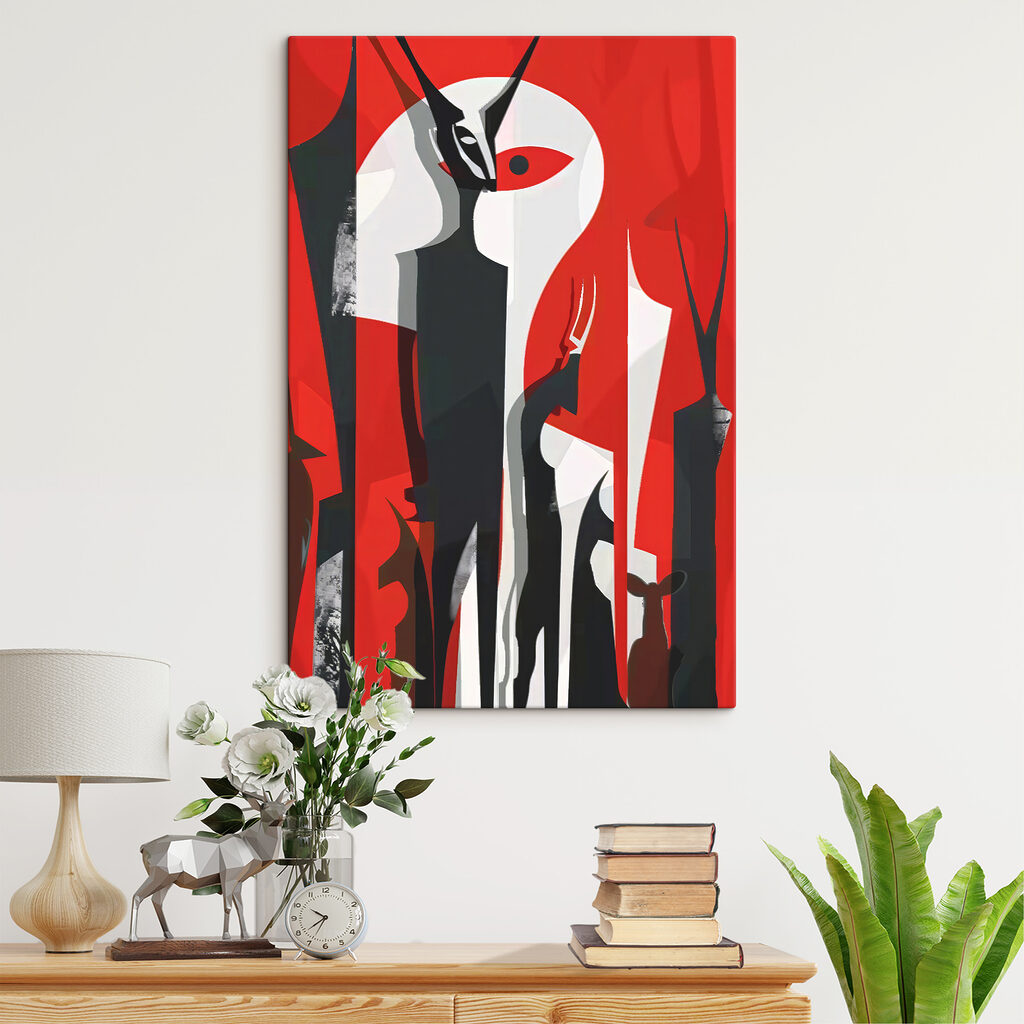 A painting of a woman in a red and white dress A painting of a woman in a red and white dress