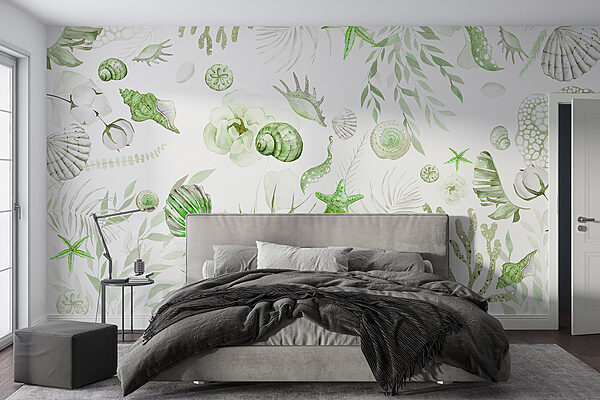 A watercolor sea creatures and plants