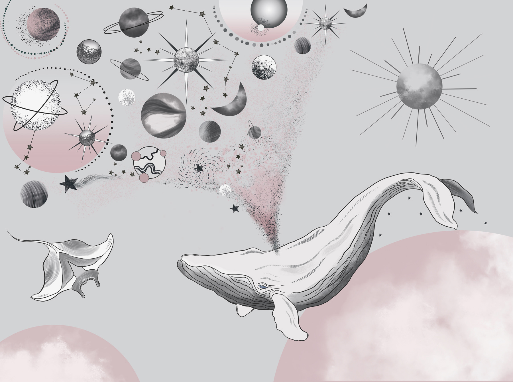 A whale with planets and stars