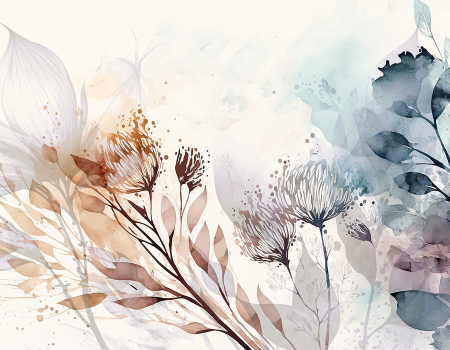 Un acquerello di fiori e foglie