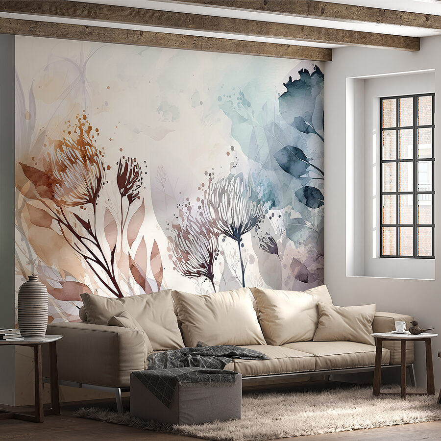 Un acquerello di fiori e foglie