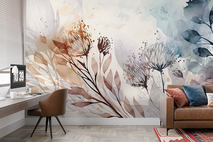 Un acquerello di fiori e foglie