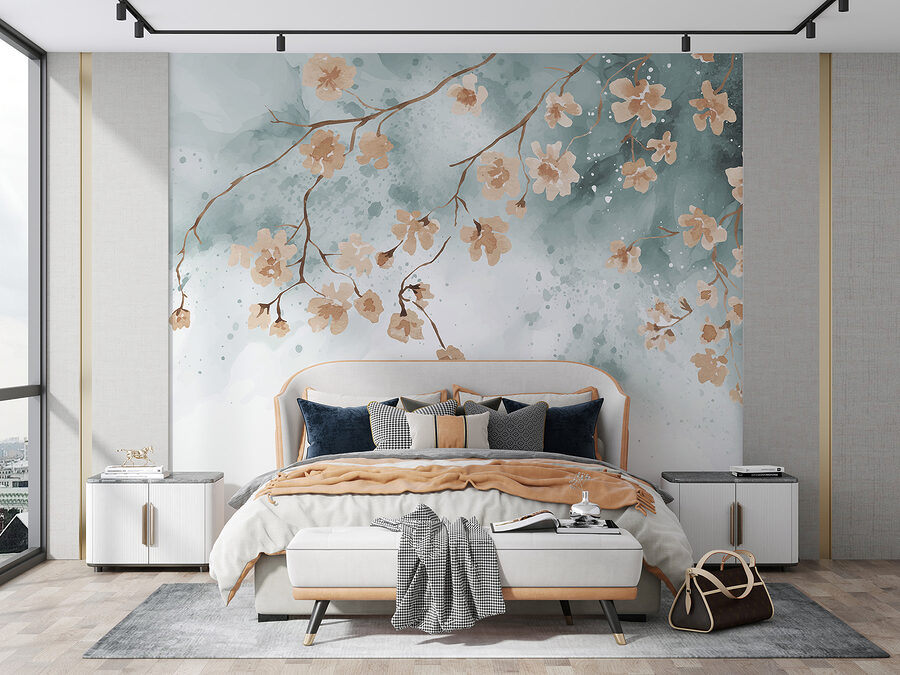 Un dipinto di fiori su un ramo