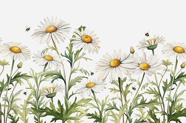 Un gruppo di fiori bianchi con centro giallo e foglie verdi Un gruppo di fiori bianchi con centro giallo e foglie verdi