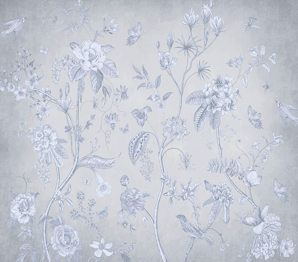 Una carta da parati con fiori e uccelli Una carta da parati con fiori e uccelli