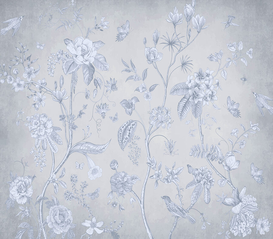 Una carta da parati con fiori e uccelli Una carta da parati con fiori e uccelli