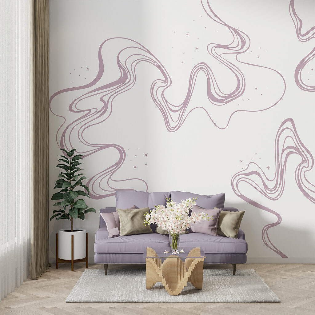 A white background with purple lines