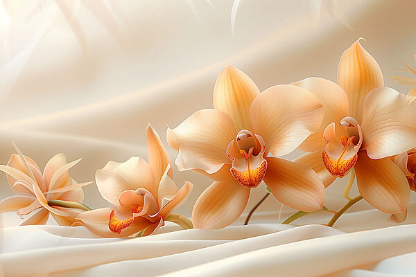 A group of flowers on a white cloth