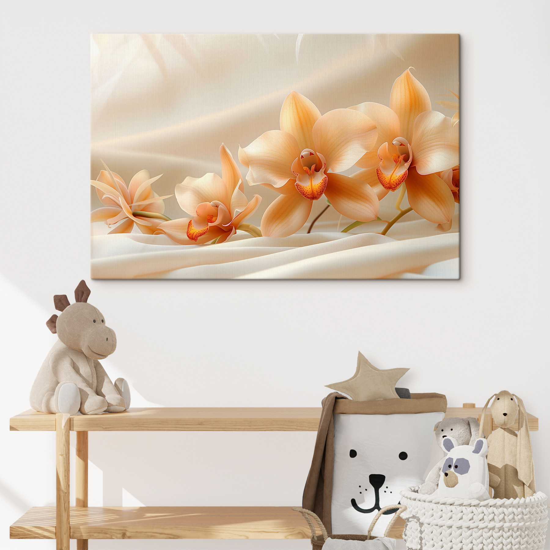A group of flowers on a white cloth