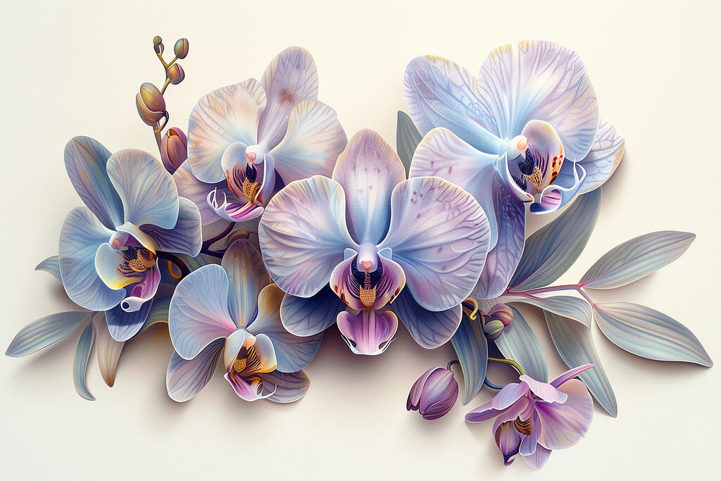 A group of purple and blue flowers A group of purple and blue flowers