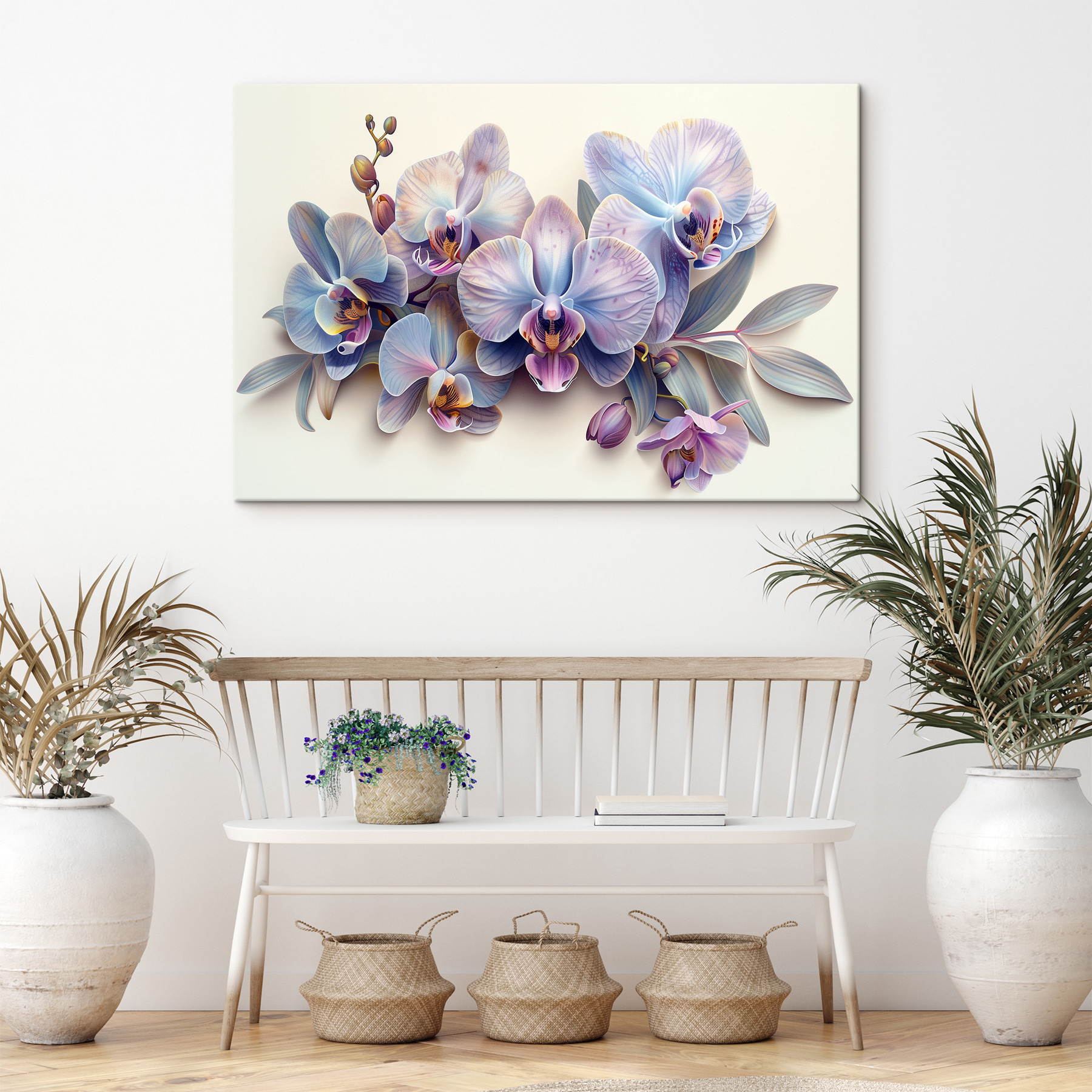 A group of purple and blue flowers A group of purple and blue flowers