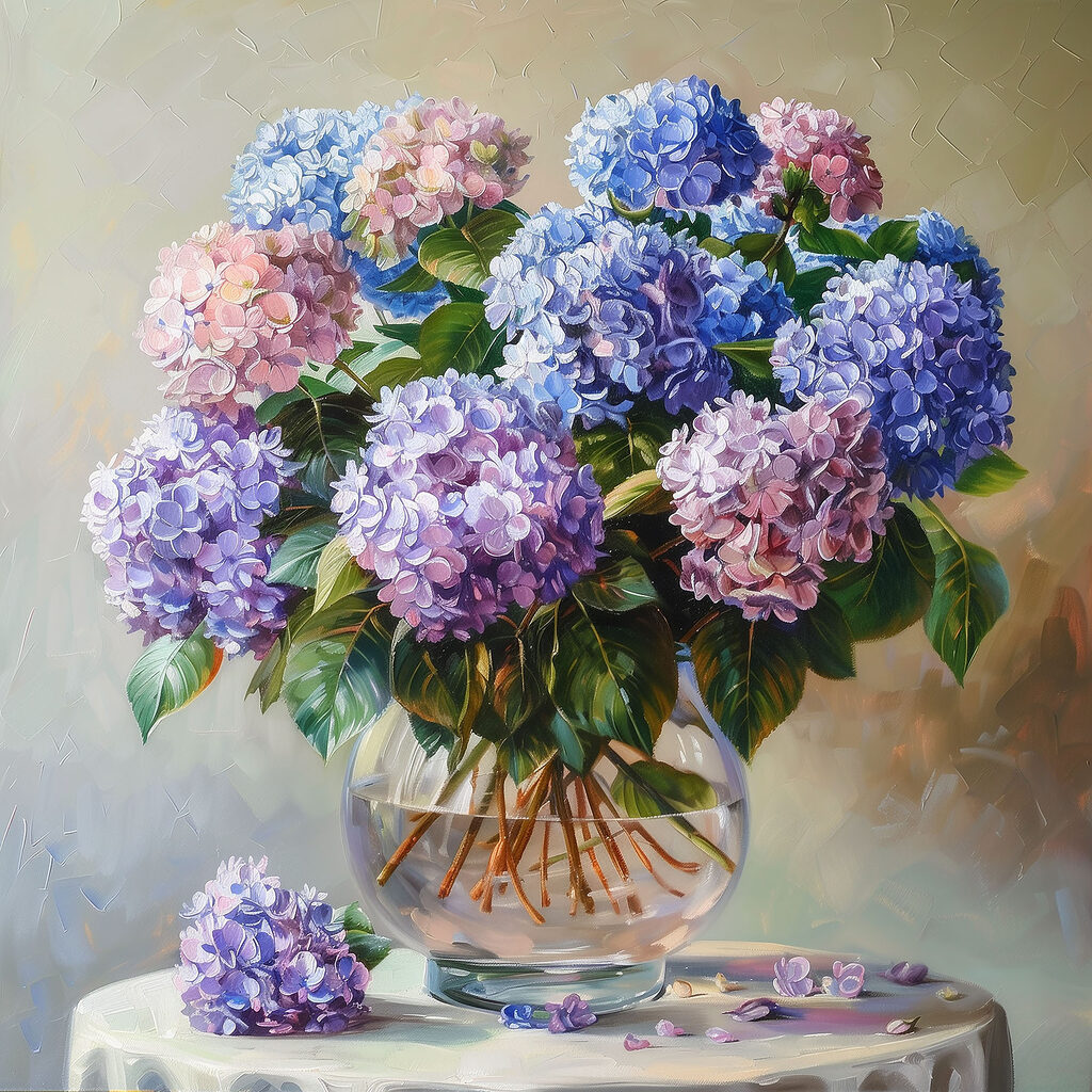 A painting of flowers in a vase