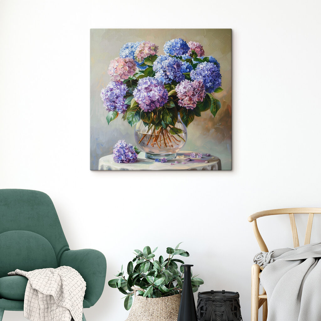 A painting of flowers in a vase