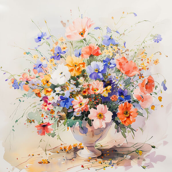 A watercolor of a vase of flowers A watercolor of a vase of flowers