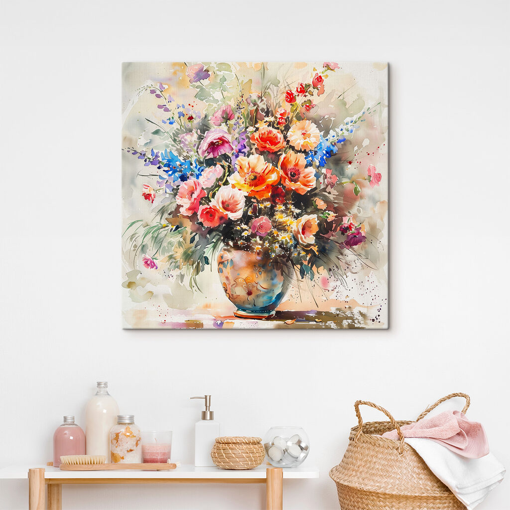 A watercolor of a vase of flowers