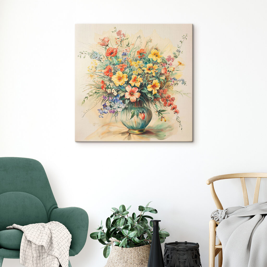 A painting of flowers in a vase A painting of flowers in a vase