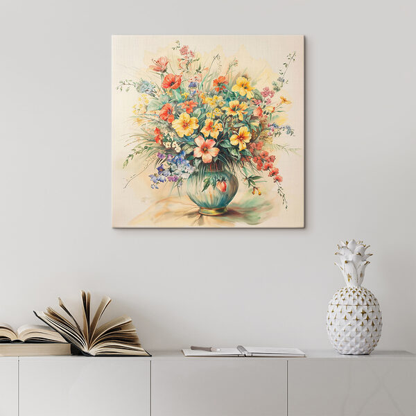 A painting of flowers in a vase A painting of flowers in a vase