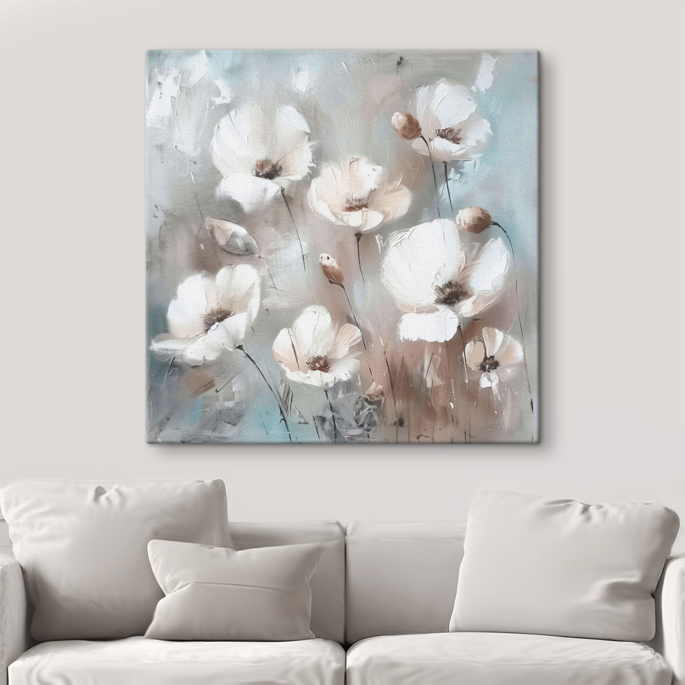 A painting of white flowers