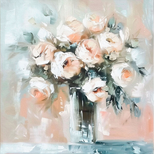 A painting of flowers in a vase