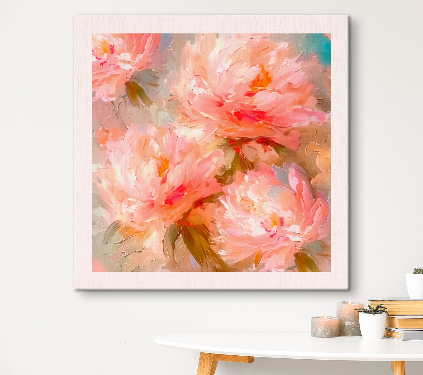 A painting of pink flowers
