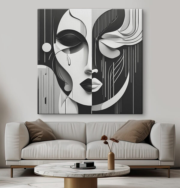 Quadri Un'immagine in bianco e nero del volto di una donna