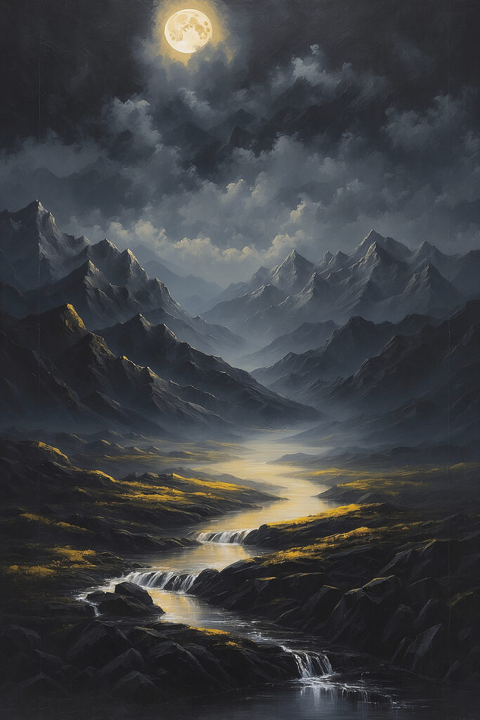 A river running through a valley of mountains