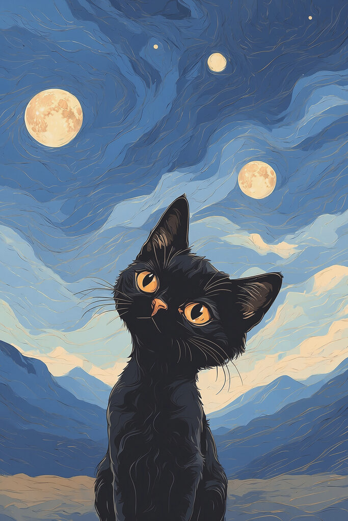 A cat looking up at the moon
