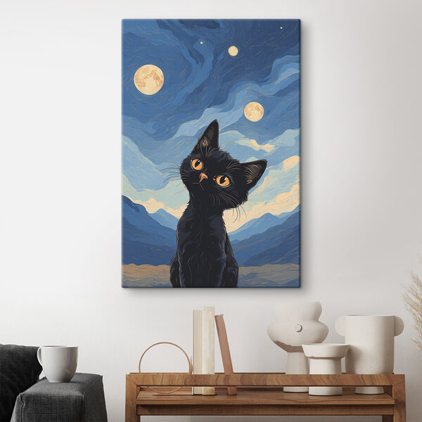 A cat looking up at the moon
