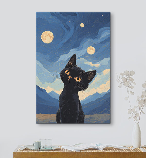 A cat looking up at the moon