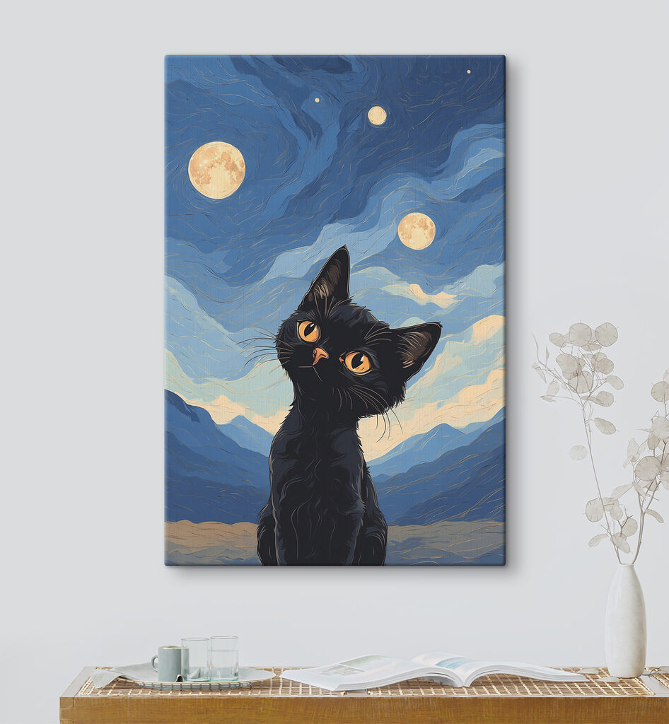 A cat looking up at the moon