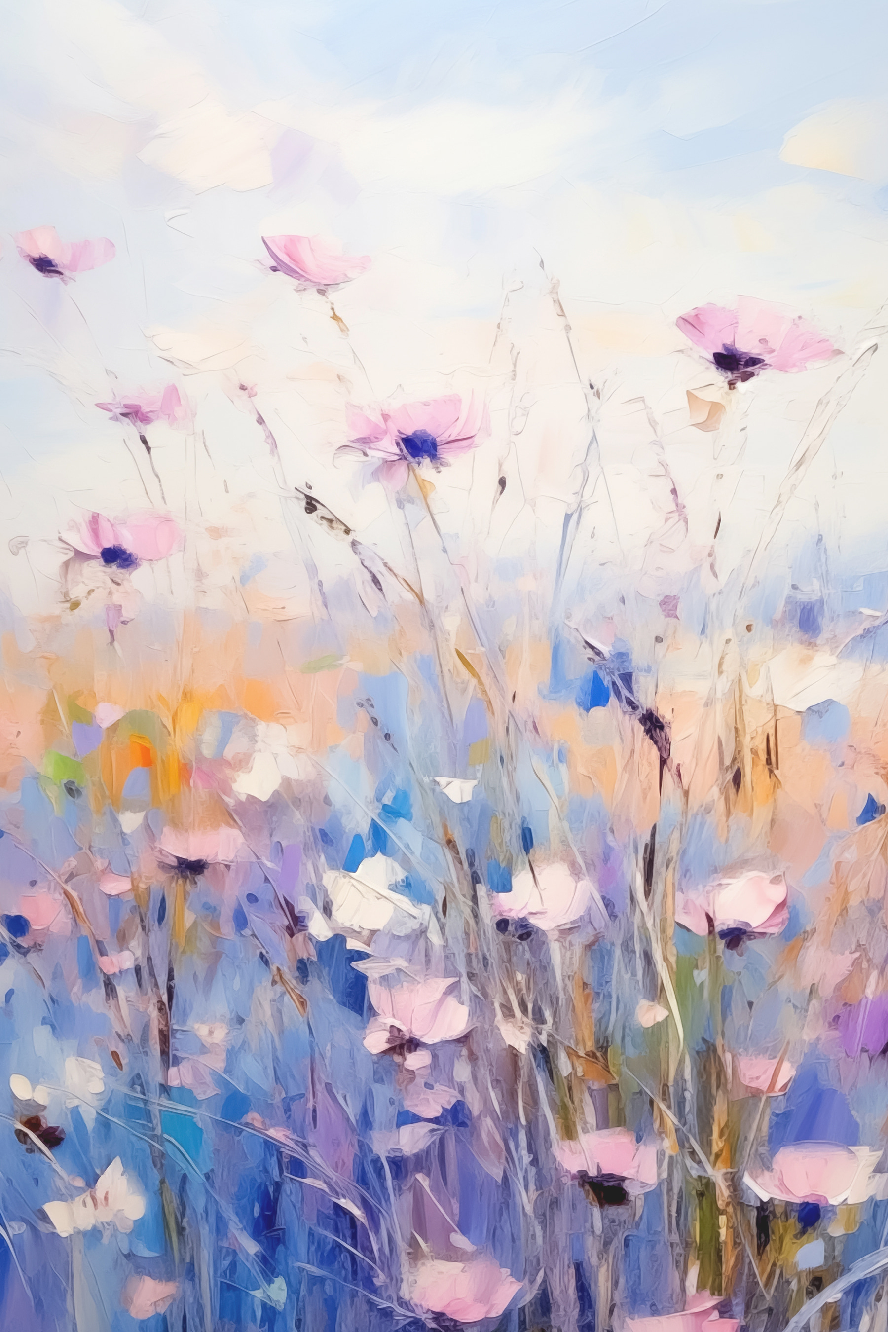 A painting of flowers in a field A painting of flowers in a field