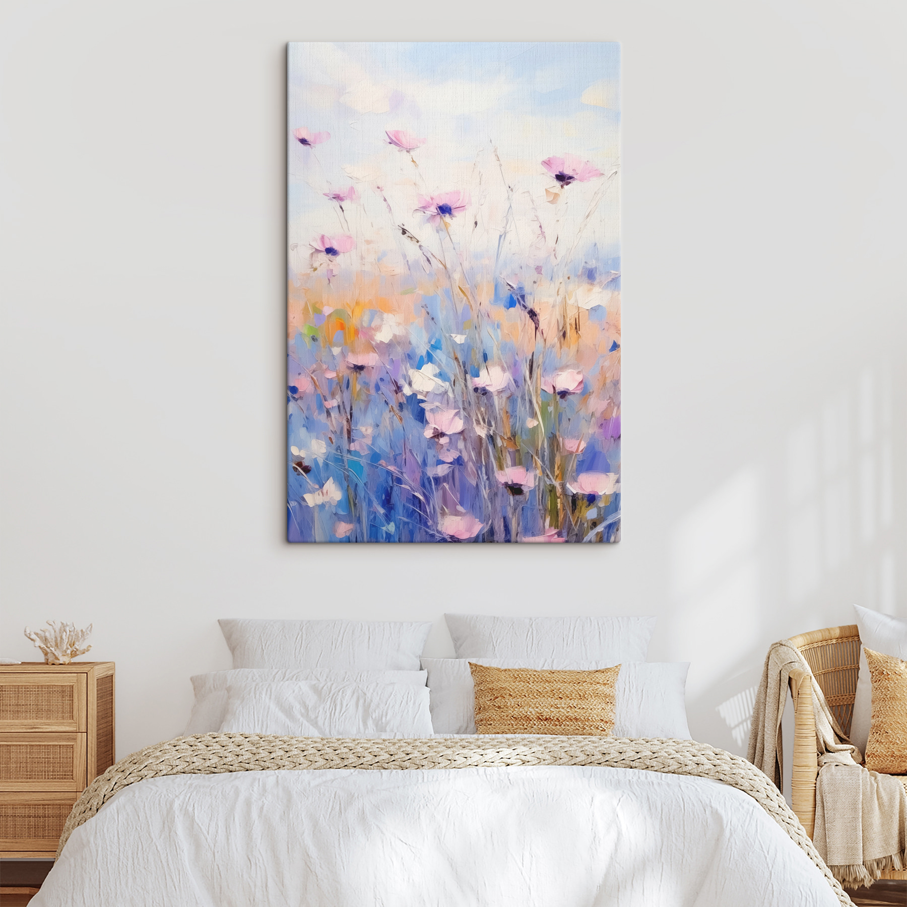 A painting of flowers in a field A painting of flowers in a field