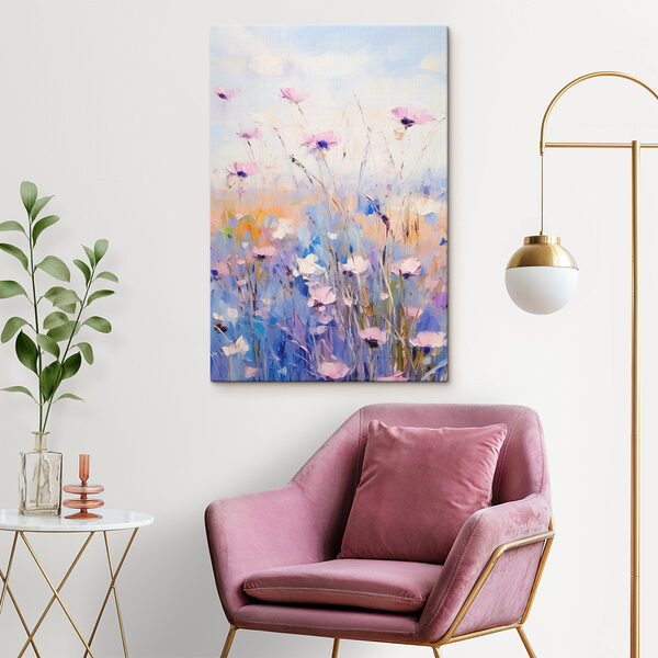 A painting of flowers in a field A painting of flowers in a field
