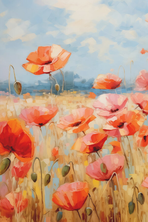 A painting of red flowers