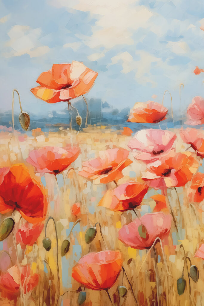 A painting of red flowers