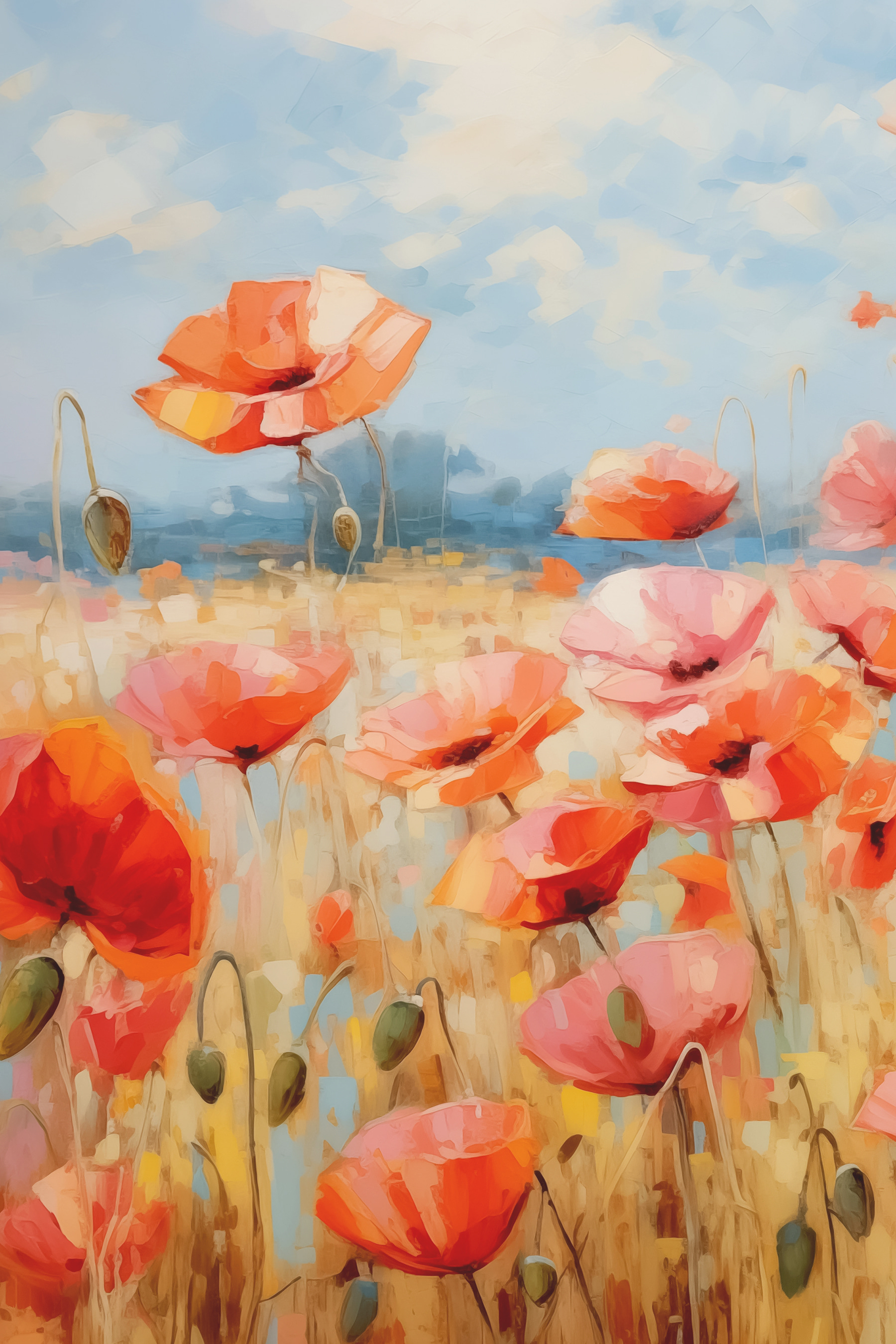 A painting of red flowers