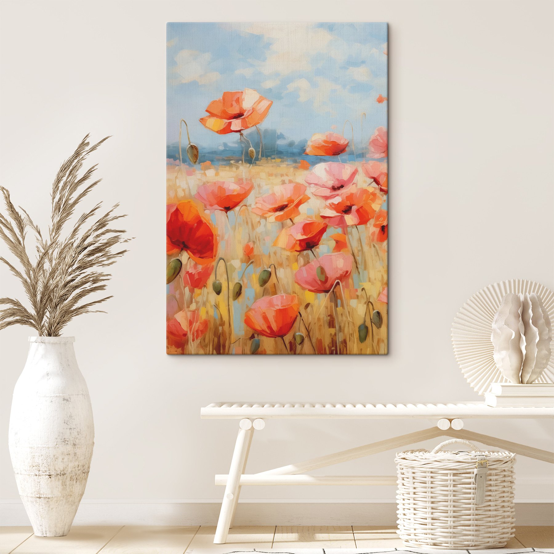 A painting of red flowers