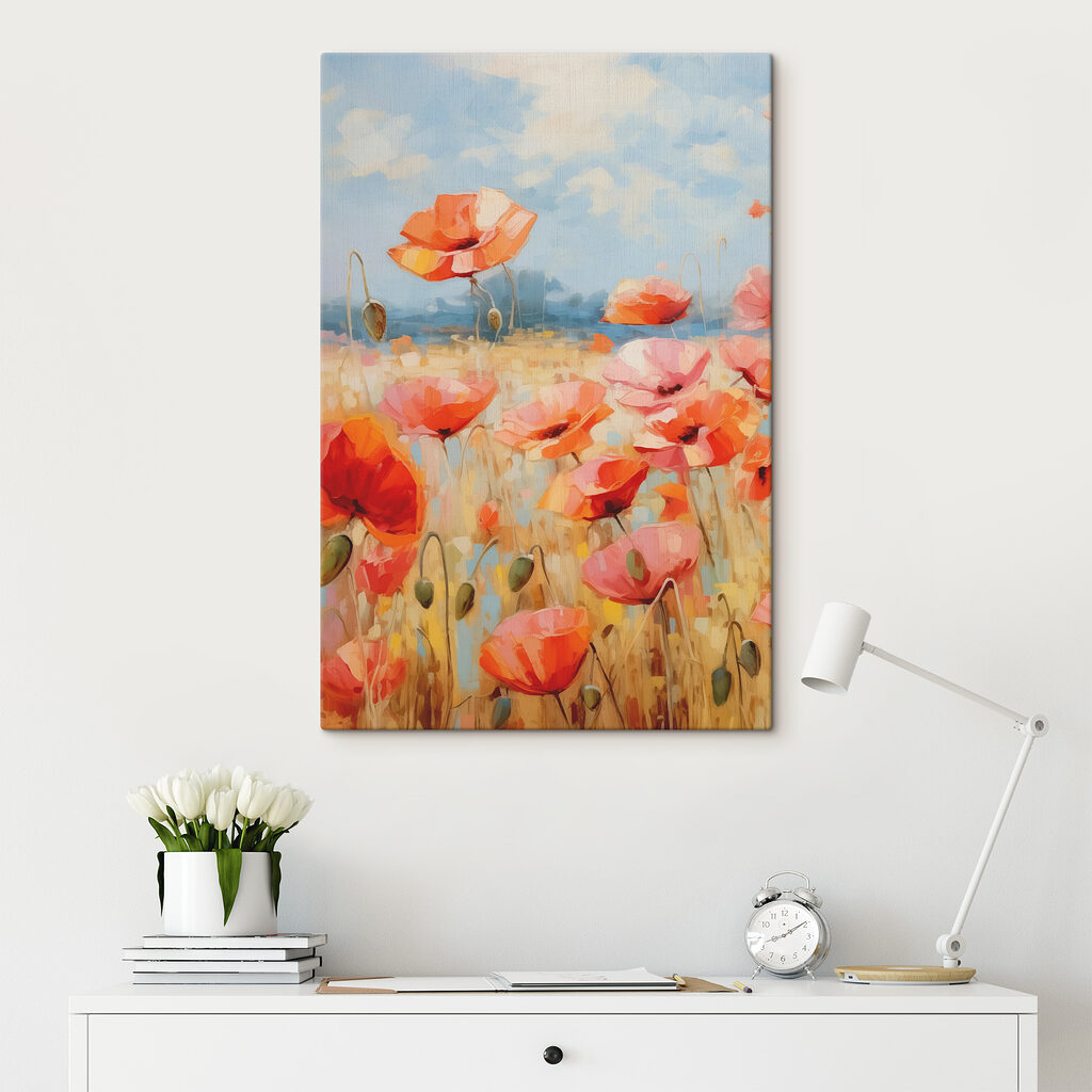 A painting of red flowers