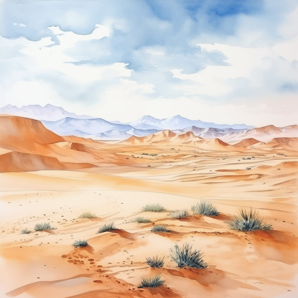 A watercolor of a desert landscape A watercolor of a desert landscape