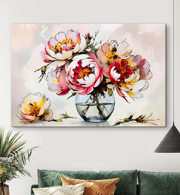 A painting of flowers in a vase