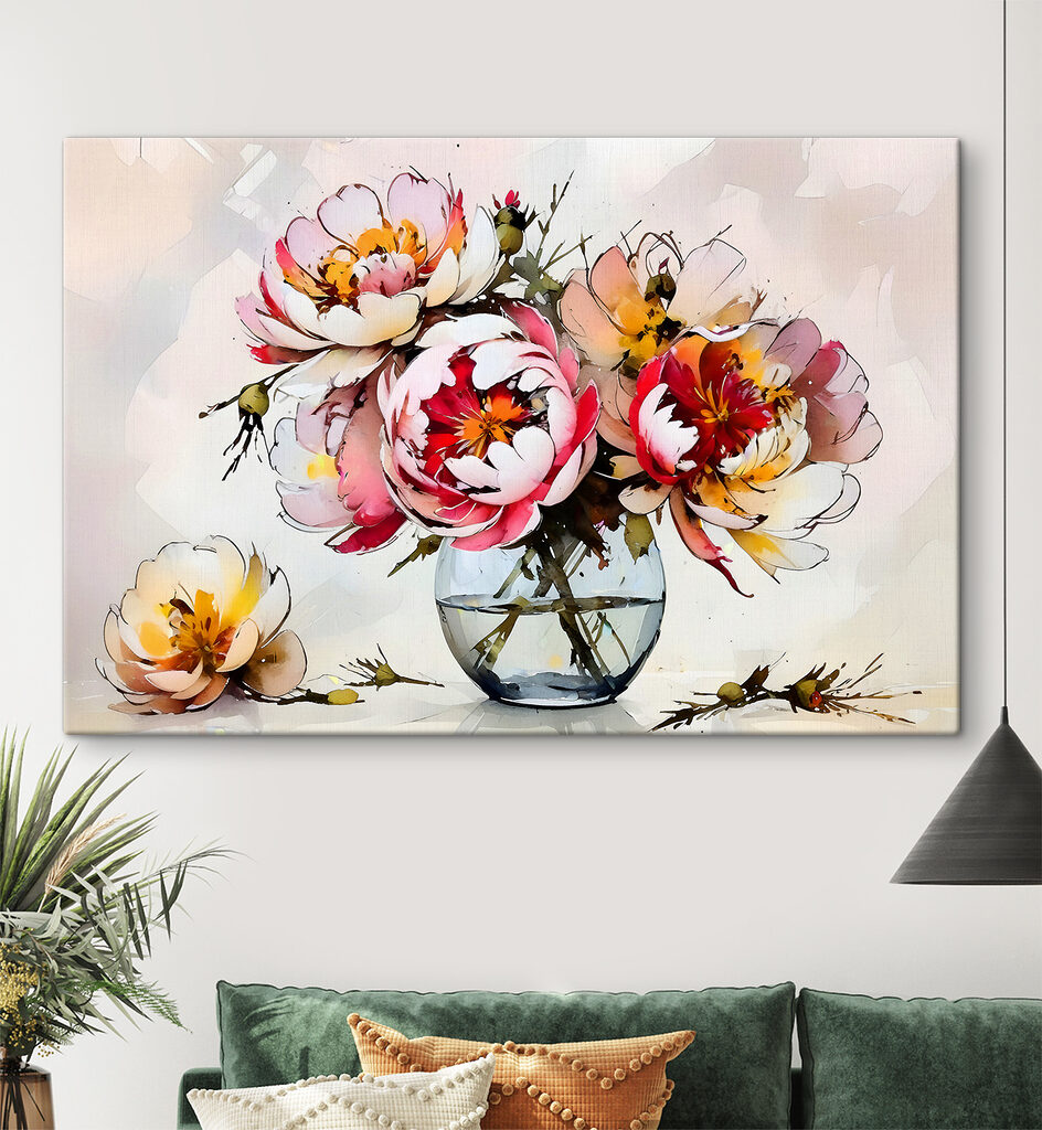 A painting of flowers in a vase