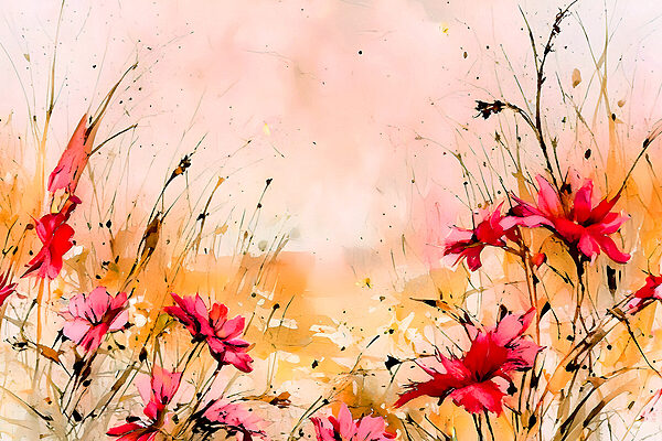 A painting of flowers and grass A painting of flowers and grass