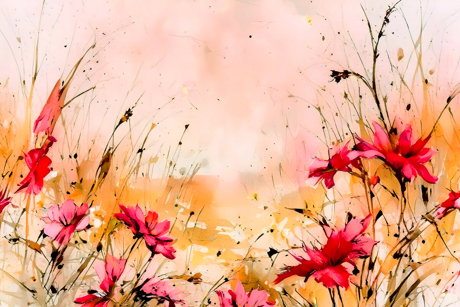 A painting of flowers and grass A painting of flowers and grass